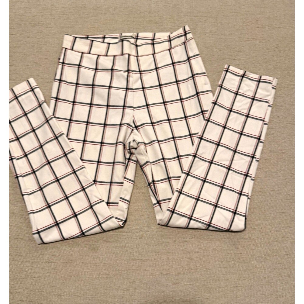 Stradivarius Women’s White Plaid High Rise Skinny Dress Pants